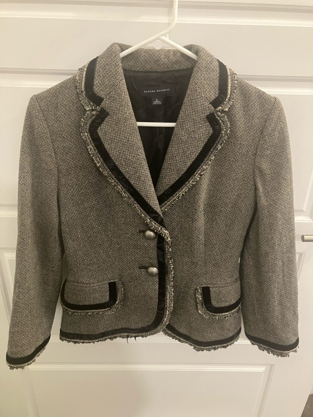 Banana Republic Gray Tweed Blazer with Black Trim